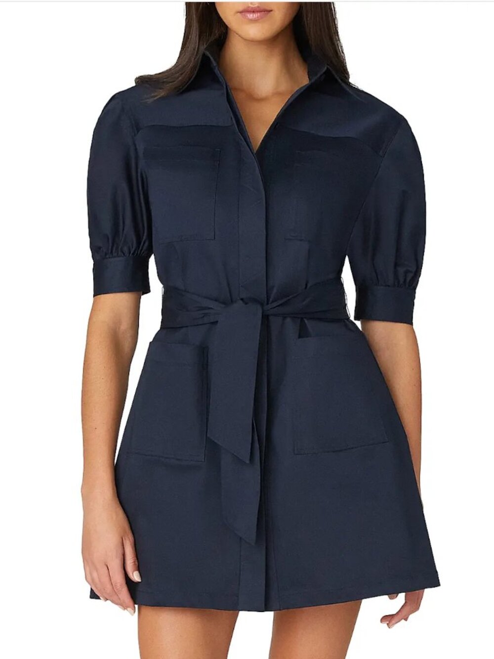 Shoshanna Vince Cotton Sateen Tie-Waist Shirtdress - Navy